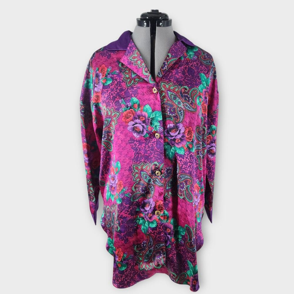 Victoria's Secret Nightgown Women's M/L Floral Satin Sleep Shirt Gold Label VTG - Picture 1 of 9